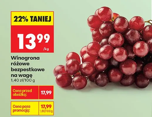 Winogrona różowe bezpestkowe na wagę promocja w Biedronka
