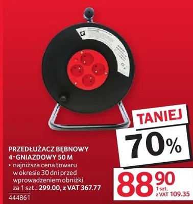 Przedłużacz bębnowy 4-gniazd 50 m promocja w Selgros