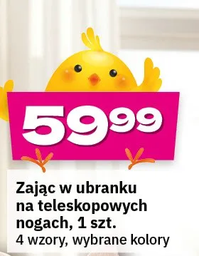 Zając w ubranku na teleskopowych nogach, 4 wzory, wybrane kolory promocja w Twój Market