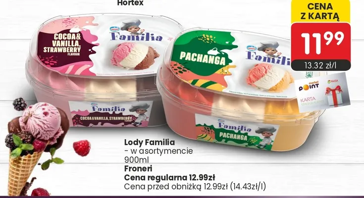Lody Familia Cocoa & Vanilla Strawberry promocja w Market Point