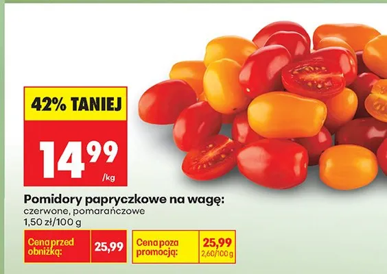 Pomidory papryczkowe na wagę mix - czerwone i pomarańczowe promocja w Biedronka