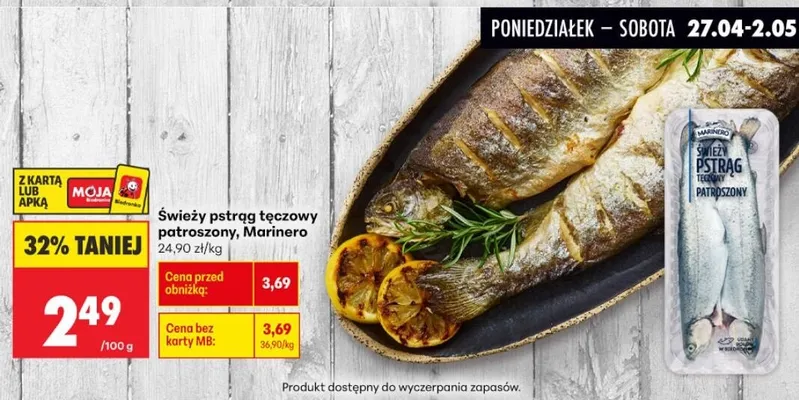 Świeży pstrąg tęczowy patroszony Marinero promocja w Biedronka