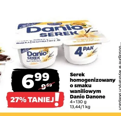 Serek homogenizowany o smaku waniliowym Danio Danone 4-pak promocja w Netto
