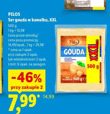 Ser gouda w kawałku XXL Pilos promocja w Lidl