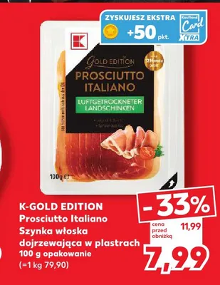 Prosciutto Italiano szynka włoska dojrzewająca w plastrach K-Gold Edition promocja w Kaufland