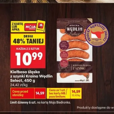 Kiełbasa śląska z szynki Kraina Wędlin Select promocja w Biedronka