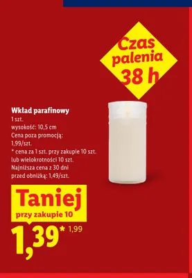 Wkład parafinowy czas palenia 38h 10,5 cm promocja w Lidl