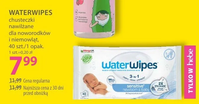 Chusteczki nawilżane dla noworodków i niemowląt Waterwipes promocja w Hebe