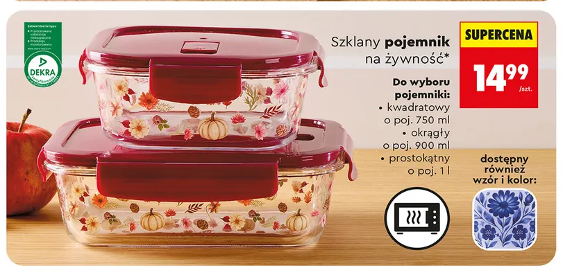 Szklany pojemnik na żywność okrągły 900 ml promocja w Biedronka