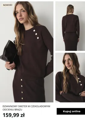 Dzianinowy sweter w czekoladowym odcieniu brązu Greenpoint promocja w Greenpoint