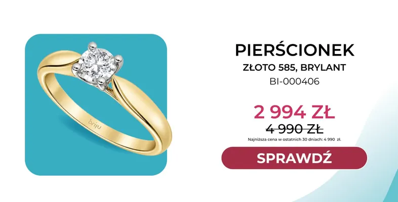 Pierścionek złoto 585 brylant Briju promocja w Briju
