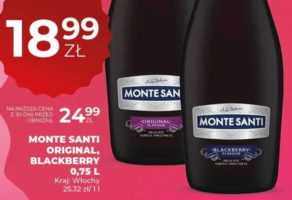 Wino MONTE SANTI Original Blackberry czerwone słodkie 0,75 L promocja w Duży Ben