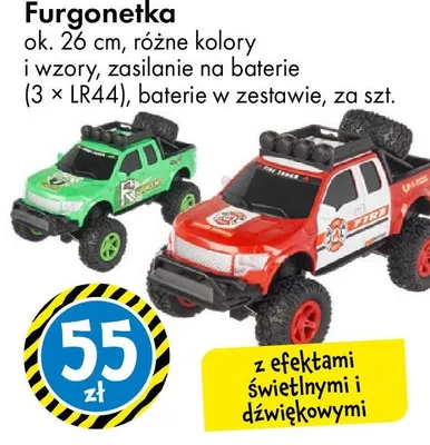Furgonetka ok. 26 cm różne kolory i wzory zasilanie na baterie (3 x LR44) baterie w zestawie promocja w Tedi