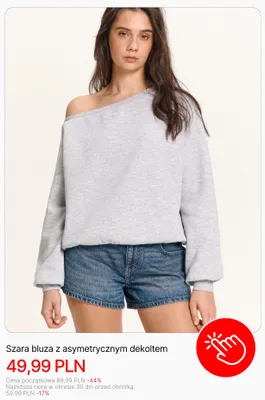 Bluza damska szara z asymetrycznym dekoltem Cropp promocja w Cropp
