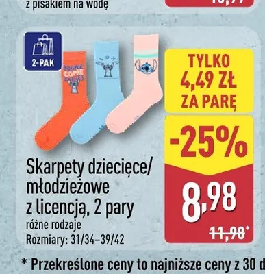Skarpety dziecięce z licencją 2-pak promocja w Aldi