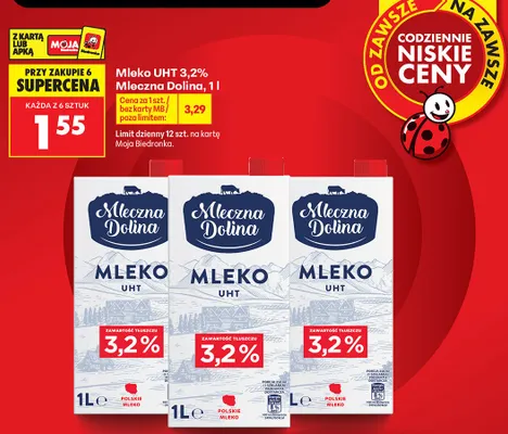 Mleko UHT 3,2% Mleczna Dolina promocja w Biedronka