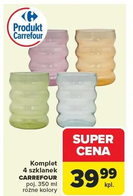 Komplet 4 szklanek Carrefour poj. 350 ml różne kolory promocja w Carrefour