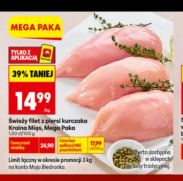 Świeży filet z piersi kurczaka Kraina Mięs Mega Paka promocja w Biedronka