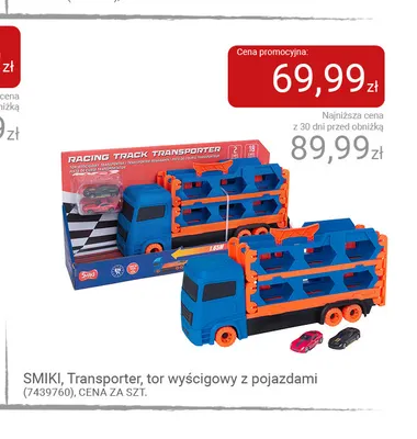 Transporter tor wyścigowy z pojazdami Smiki promocja w Smyk
