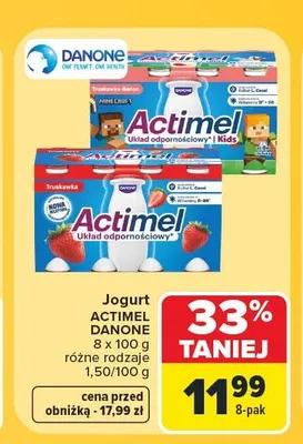 Jogurt Actimel Kids Truskawka Banan Danone 8-pak promocja w Carrefour