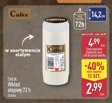 Wkład olejowy 72 h Calix promocja w Aldi