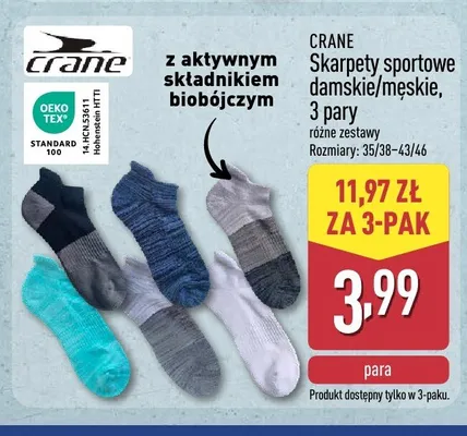 Skarpety sportowe damskie męskie CRANE 3-pak promocja w Aldi