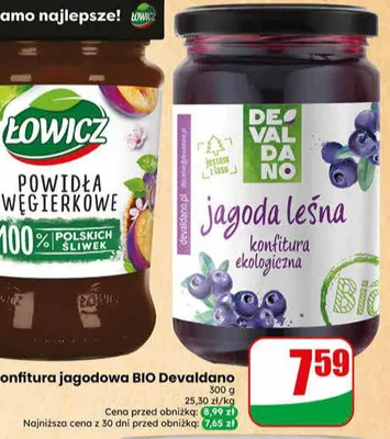 Konfitura jagodowa BIO Devaldano jagoda leśna promocja w Dino