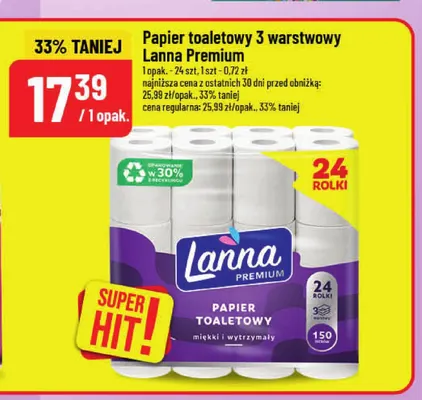 Papier toaletowy 3-warstwowy Lanna Premium 24-pak promocja w POLOmarket