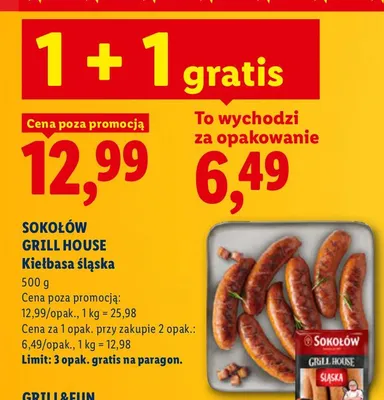 Kiełbasa śląska Sokołów Grill House promocja w Lidl