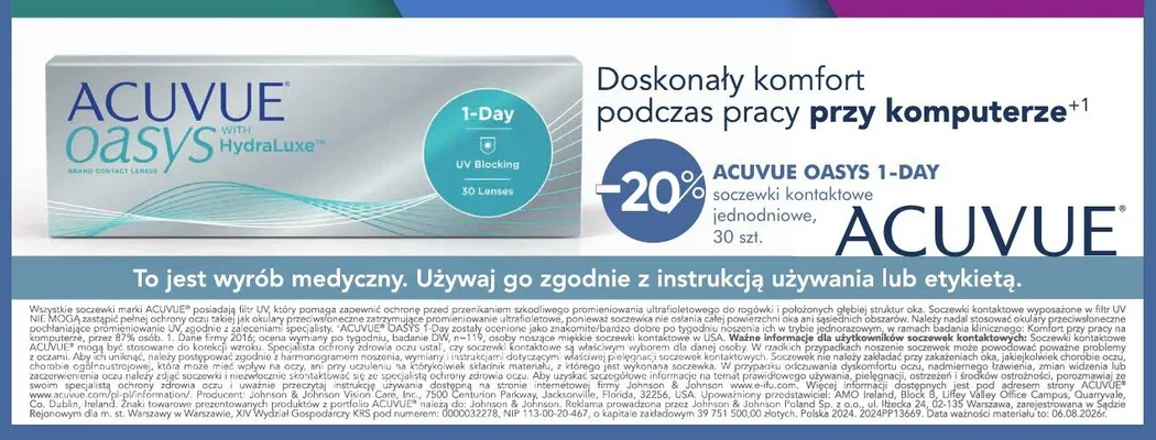Soczewki kontaktowe jednodniowe ACUVUE OASYS 1-DAY promocja w Super-Pharm