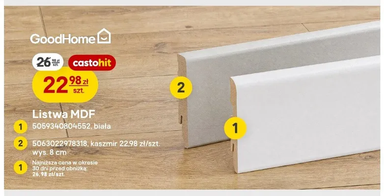 Listwa MDF kaszmir GoodHome wys. 8 cm promocja w Castorama
