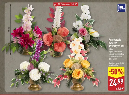 Kompozycja kwiatów sztucznych Xxl 55 cm promocja w Aldi