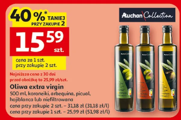 Oliwa extra virgin koroneki, arbequina, picual, hojiblanca lub niefiltrowana promocja w Auchan