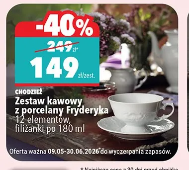 Zestaw kawowy z porcelany Chodzież Fryderyka 12 elementów filiżanki po 180ml promocja w Biedronka