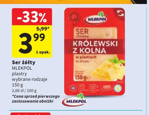 Ser żółty w plastrach Mlekpol promocja w Intermarche