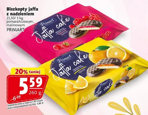 Biszkopty jaffa z nadzieniem pomarańczowym, malinowym promocja w Prim Market