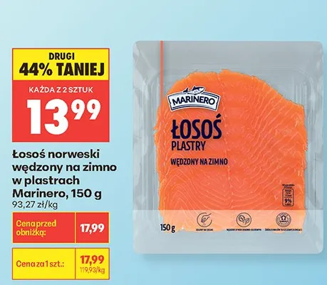 Łosoś norweski wędzony na zimno w plastrach Marinero promocja w Biedronka