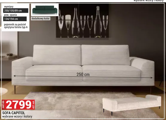 Sofa Capitol 250/105/89cm pow. spania 134/194cm pojemnik na pościel sprężyna falista typ A promocja w Merkury Market