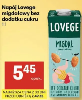 Napój Lovege migdałowy bez dodatku cukru promocja w Delikatesy Centrum