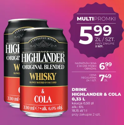 Drink Highlander & cola promocja w Duży Ben