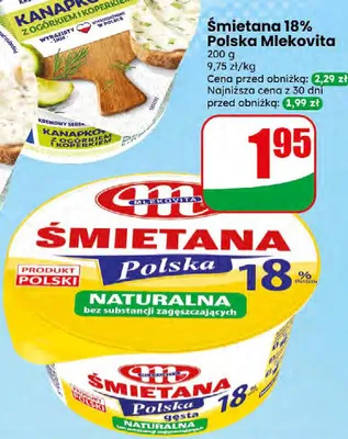 Śmietana 18% naturalna promocja w Dino