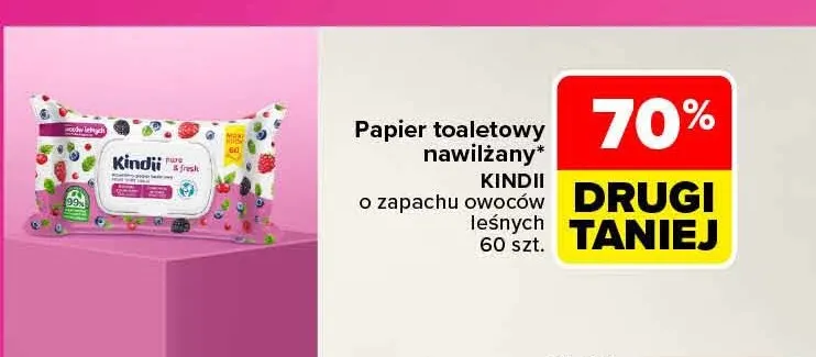Papier toaletowy nawilżany o zapachu owoców leśnych Kindii promocja w Carrefour