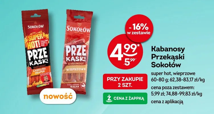 Kabanosy Przekąski wieprzowe Sokołów promocja w Żabka