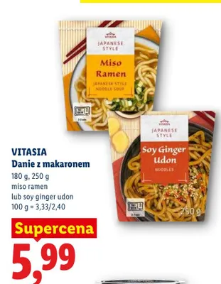 Danie z makaronem miso ramen Vitasia Japanese Style promocja w Lidl