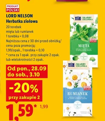 Herbatka ziołowa Lord Nelson rumianek promocja w Lidl