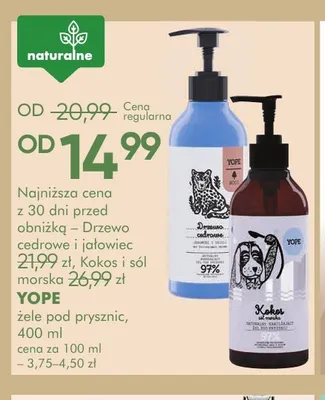 Żel pod prysznic Drzewo cedrowe i jałowiec Yope promocja w Super-Pharm
