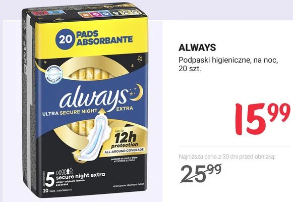 Podpaski higieniczne, na noc promocja w Rossmann