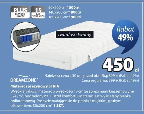 Materac sprężynowy Stria 160x200 cm Dreamzone promocja w Jysk