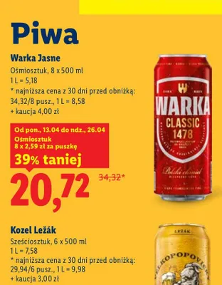 Piwo Warka Jasne promocja w Lidl