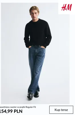 Bawełniany sweter w prążki Regular Fit H & M promocja w H&M